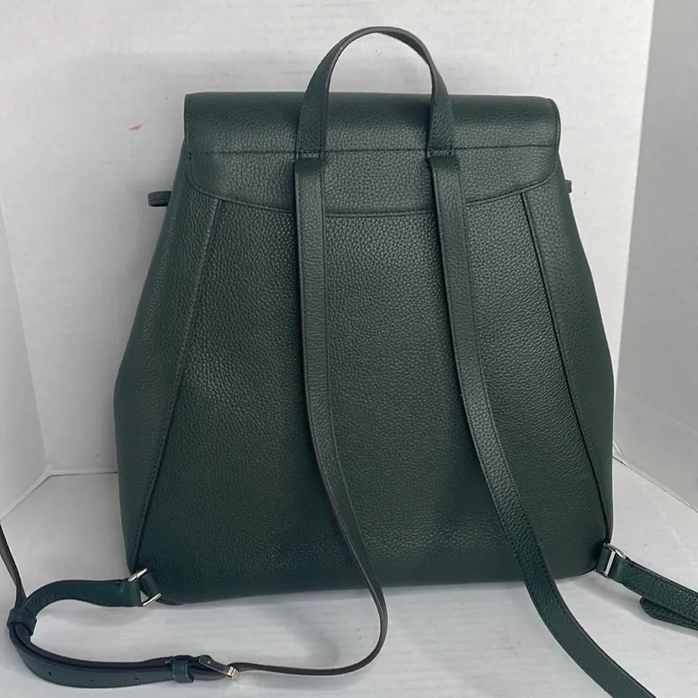 Kate Spade Leila large flap green leather backp NWOT